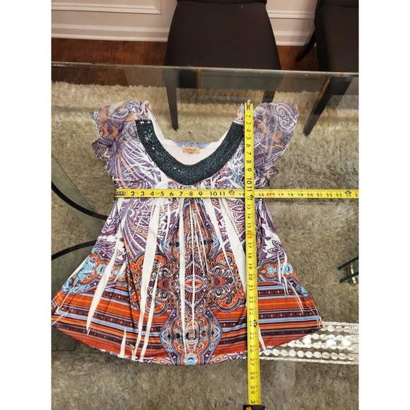 One World Women's Multicolor Polyester V-Neck Short Sleeve Casual Top Blouse L - Picture 10 of 11